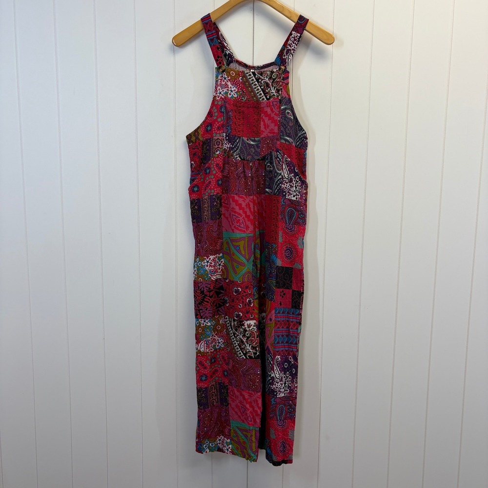 Unbranded Boho Patchwork Print Cropped Overalls Women Size S Festival Hippie
